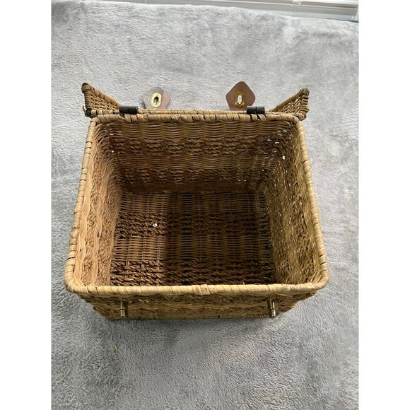 HARRODS VINTAGE Brown Wicker Basket Rare Find Brass Hardware - Picture 5 of 10
